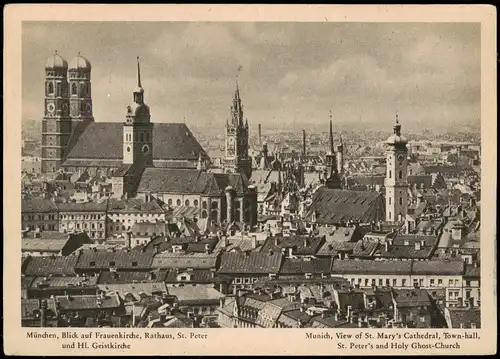 Ansichtskarte München Blick auf Frauenkirche, Rathaus, St. Peter 1952