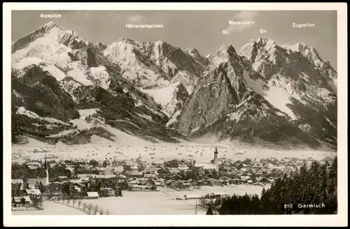 Ansichtskarte Garmisch-Partenkirchen Stadt im ´Winter 1954