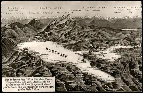 Ansichtskarte  Bodensee - Landkarte 1957