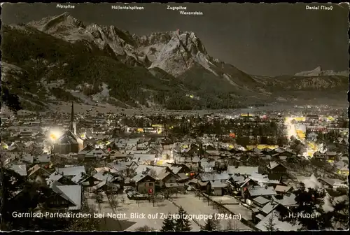 Ansichtskarte Garmisch-Partenkirchen Panorama-Ansicht bei Abendlicht 1957