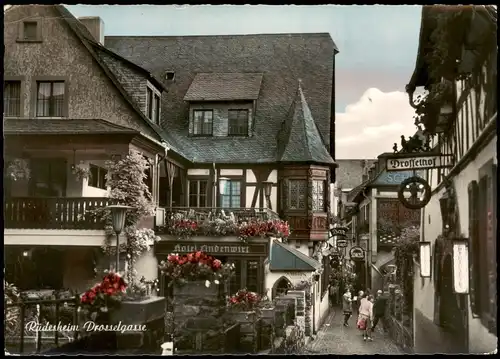 Ansichtskarte Rüdesheim (Rhein) Drosselgasse Colorfoto AK 1967