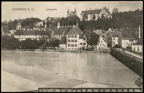 Ansichtskarte Landsberg am Lech Lechpartie, Brücke 1917