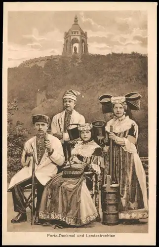 Porta Westfalica Kaiser-Wilhelm-Denkmal Personen in Landestrachten 1922