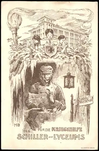 Ansichtskarte  Die Kriegshilfe Schiller-Lyceums Künstlerkarte WK1 1915