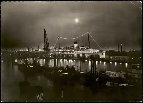 Ansichtskarte Hamburg Dampfer Steamer - Hafen bei Nacht 1958