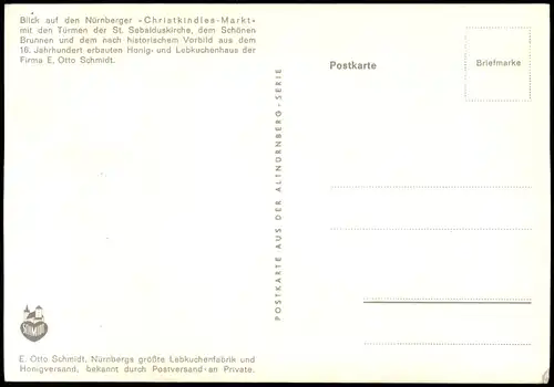 Nürnberg Christkindles-Markt, Weihnachtsmarkt Lebkuchen Schmidt Werbekarte 1968