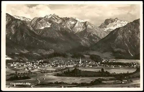 Oberstdorf (Allgäu) Panorama-Gesamtansicht mit Alpen Berge 1930