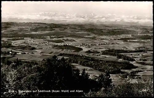 Schöllnach Blick v. Büchelstein auf die Stadt (Bayer. Wald) und Alpen 1962