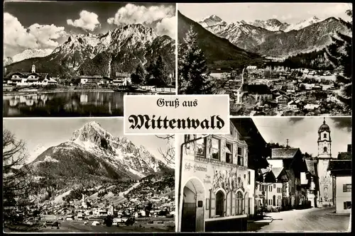 Ansichtskarte Mittenwald Stadtteilansichten - 4 Bild Fotokarte 1959