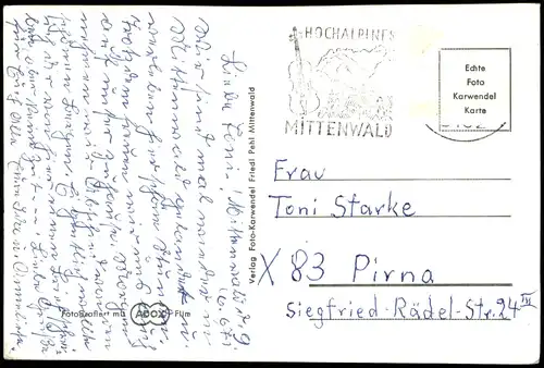 Ansichtskarte Mittenwald Stadtteilansichten - 4 Bild Fotokarte 1959