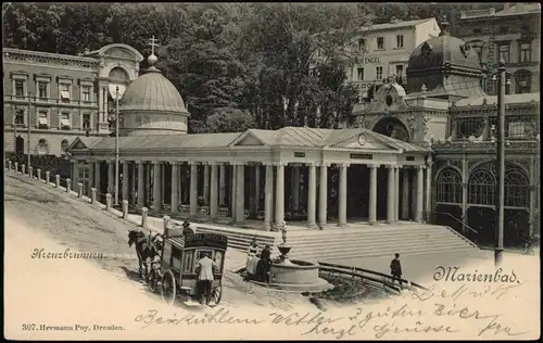 Marienbad Mariánské Lázně Kreuzquelle, Pferdekutsche Hotel Imperial Werbung 1904