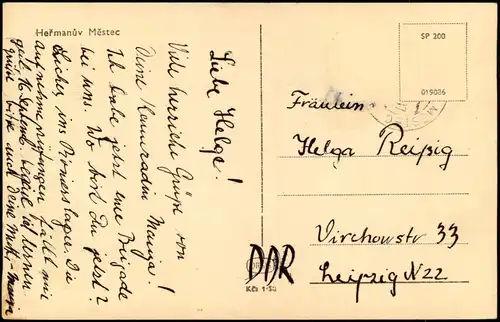 Postcard Hermannstädtel Heřmanův Městec Schwimmbad 1954