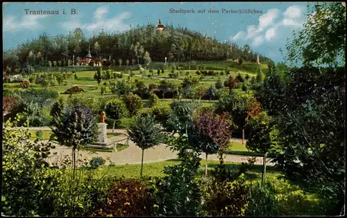 Postcard Trautenau Trutnov Stadtpark mit dem Parkschlößchen 1923