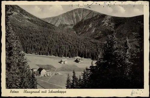 Postcard Petzer Pec pod Sněžkou Blaugrund mit Schneekoppe 1940