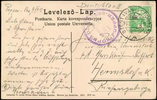 Postcard Vysoké Tatry Popper See und Gasthaus 1912