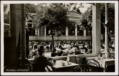 Postcard Karlsbad Karlovy Vary Im Posthof - Restaurant 1932