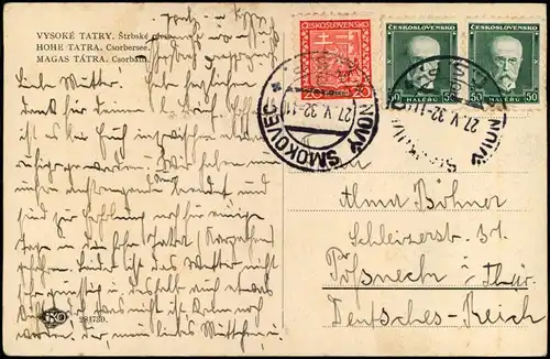 Postcard Vysoké Tatry Restaurant am Csorbersee 1932