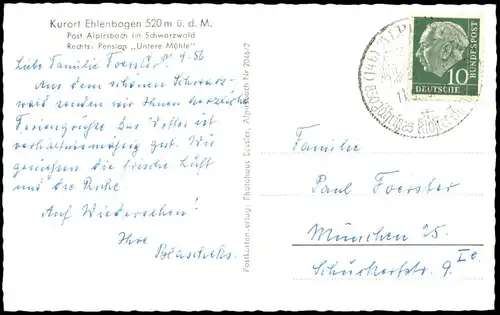 Ansichtskarte Ehlenbogen-Alpirsbach Umland-Ansicht; Ort im Schwarzwald 1956