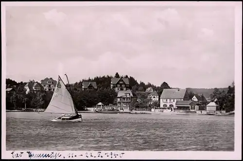 Thammühl-Hirschberg See Staré Splavy Doksy Blick auf die Stadt, Segelboot 1939