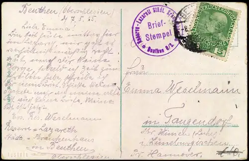 Postcard Oderberg Bohumín  MB: Bahnhof, Straßen 1915  Feldpoststempel Beuthen