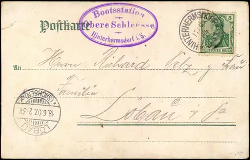 Hinterhermsdorf-Sebnitz Bootstation obere Schleuse, Kahn Schiffer 1907