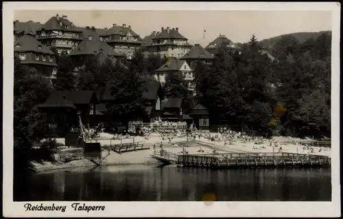 Postcard Reichenberg Liberec Talsperre, Strand - Restaurant 1936