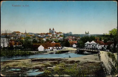 Postcard Adlerkosteletz Kostelec nad Orlicí Stadtpartie, Brücke 1913