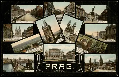 Postcard Prag Praha Stadtteilansichten, Straßen Jugenstil Ornament 1907