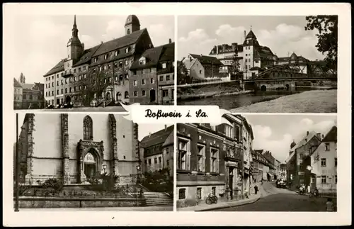 Ansichtskarte Roßwein DDR Mehrbildkarte mit 4 Ortsansichten 1956