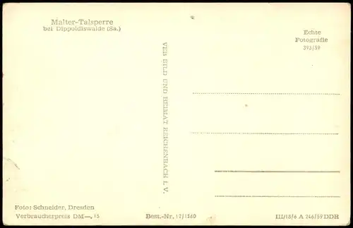 Ansichtskarte Dippoldiswalde Talsperre Malter zur DDR-Zeit 1959