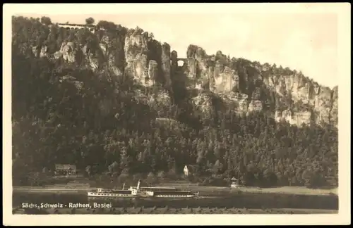 Ansichtskarte Rathen Sächs. Schweiz Rathen, Blick zur Bastei 1953