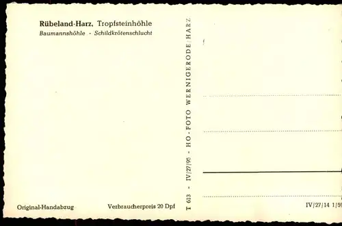 Rübeland Harz Tropfsteinhöhle Baumannshöhle Schildkrötenschlucht 1959