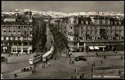 Ansichtskarte Zürich Bahnhofstraße , Straßenbahn 1950