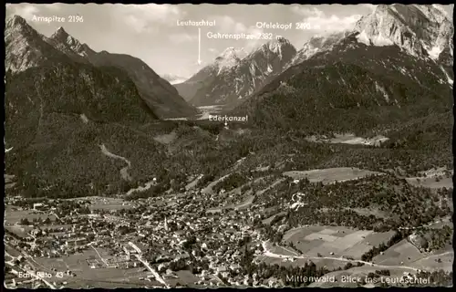 Ansichtskarte Mittenwald Panorama-Ansicht Blick ins Leutaschtal 1960