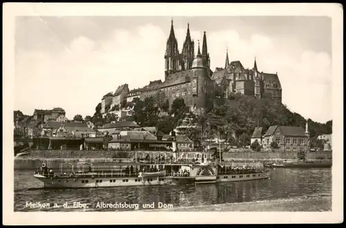 Meißen Elbe Schiff Dampfer BAD SCHANDAU passiert Schloss Albrechtsburg 1955