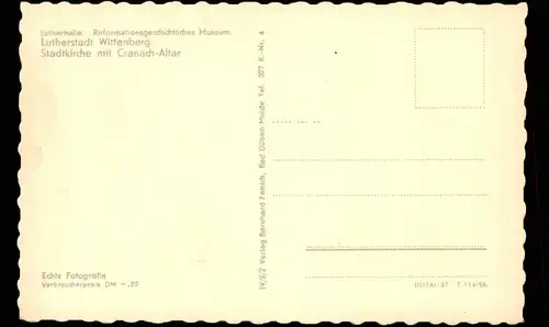 Ansichtskarte Lutherstadt Wittenberg Stadtkirche mit Cranach-Altar 1956