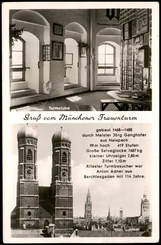 München Frauenkirche, Turmstube - 2 Bild 1949  Roter Stempel Turmbesteigung