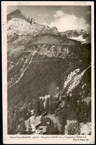 Ansichtskarte Grainau Naturfreundehaus, Zugspitze 1951 gel. Stempelmarke