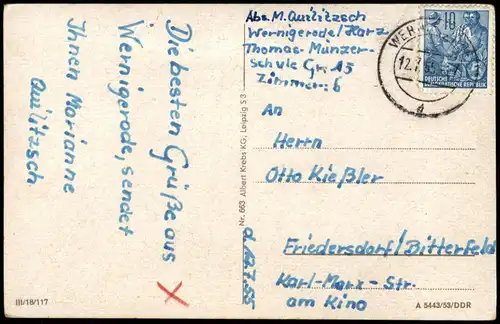 Ansichtskarte Wernigerode Gerlitzsches Haus Fachwerk-Haus 1955/1953