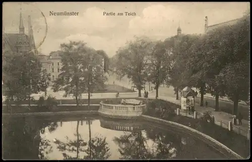 Ansichtskarte Neumünster Partie am Teich 1912