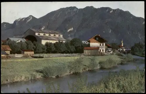 Ansichtskarte Oberammergau Partie an der Ammer Passionstheater 1922