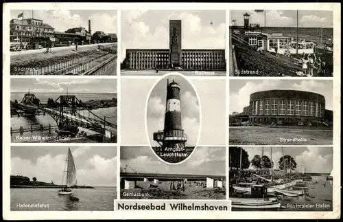 Wilhelmshaven Mehrbild-AK mit Südstrand, Rathaus, Leuchtturm uvm. 1954