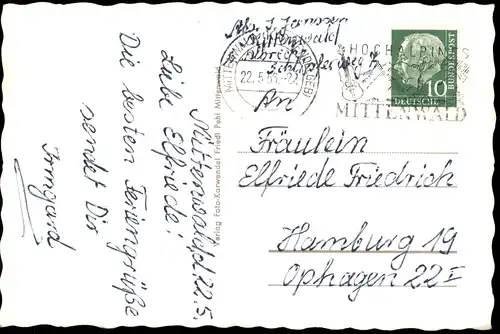 Ansichtskarte Mittenwald Gruß-aus-Mehrbildkarte mit Ortsansichten 1956