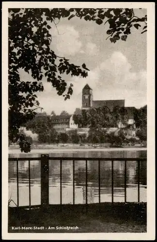 Ansichtskarte Chemnitz Schloßteich zur DDR-Zeit (Karl-Marx-Stadt) 1956