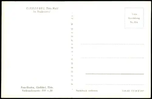 Ansichtskarte .Thüringen GIESSÜBEL Thür. Wald Im Neubrunntal 1963