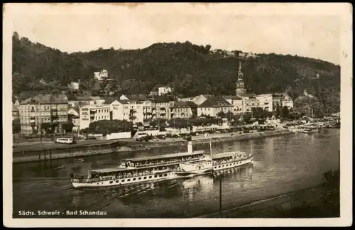 Bad Schandau Panorama-Ansicht mit Elbe Dampfer Schiff "Leipzig" 1960