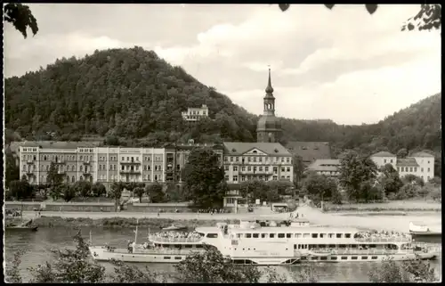 Bad Schandau Panorama-Ansicht mit Elbe Dampfer MS KARL-MARX 1972
