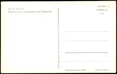 Ansichtskarte Groß Köris Blick auf den Zemminsee bei Schwerin 1955