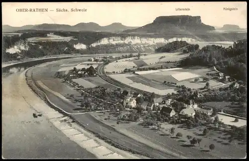 Ansichtskarte Rathen Oberrathen mit Bahnstrecke 1913