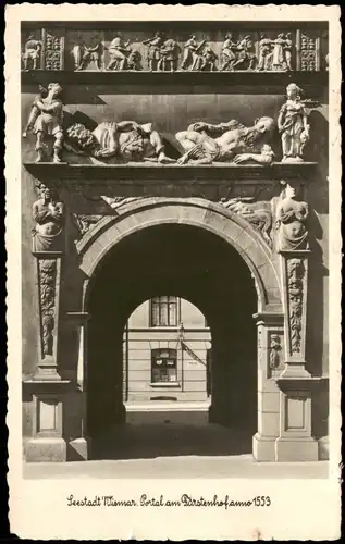 Ansichtskarte Wismar Portal am Fürstenhof (anno 1553) 1955